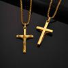 Vnox 60cm Catholic Cross Pendant Necklace for Men, Stainless Steel 30.5x51.5mm Cross Black Gold Silver Color Box Chain Necklaces