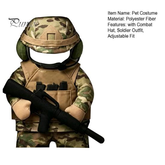 Sada vojenské helmy pro mazlíčka, Psí taktický kostým, Vojenský outfit na Halloween, Postroj Pohodlná uniforma pro štěně s kloboukem, Vtipný cosplay outfit