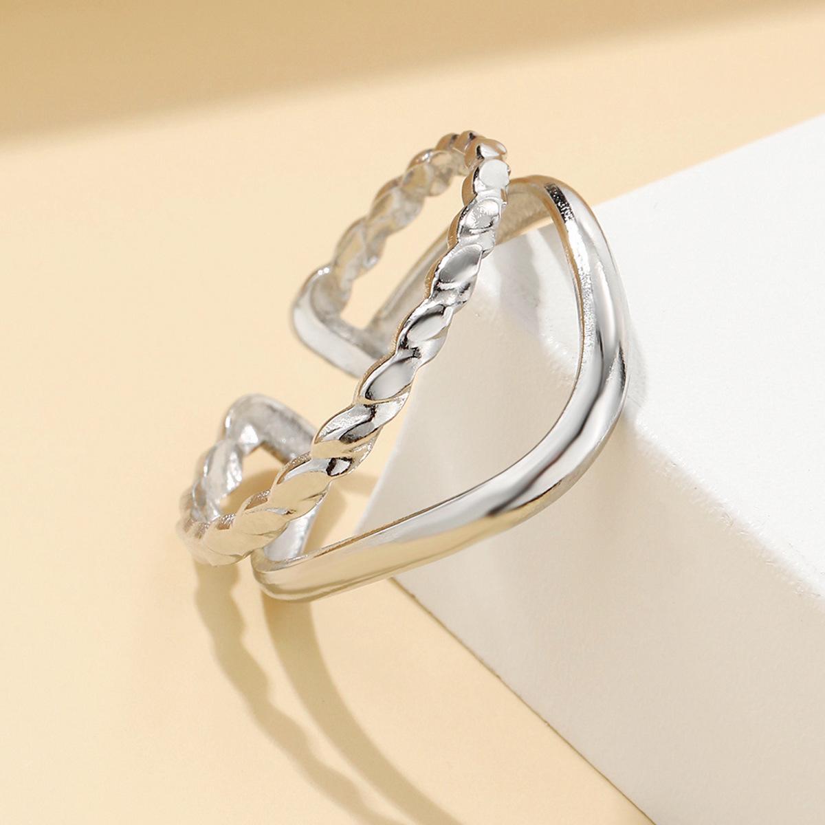 Adjustable Stainless Steel Women s Double Row Layered Ring