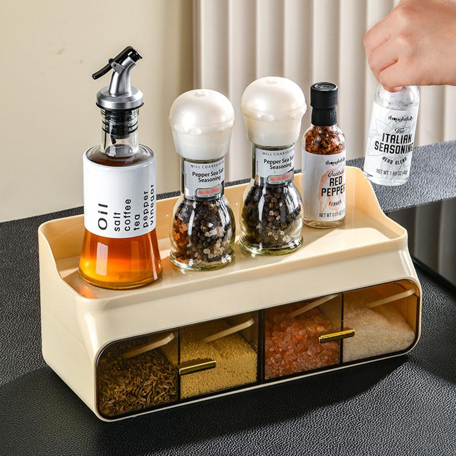 Double-layer Spice Box, Desktop Moisture-proof Seasoning Bottles with Lids, Multi-compartment Condiment Seasoning Jars