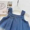 Girls' Summer Denim Gradient Ruffle Mesh Overall Skirt Dress