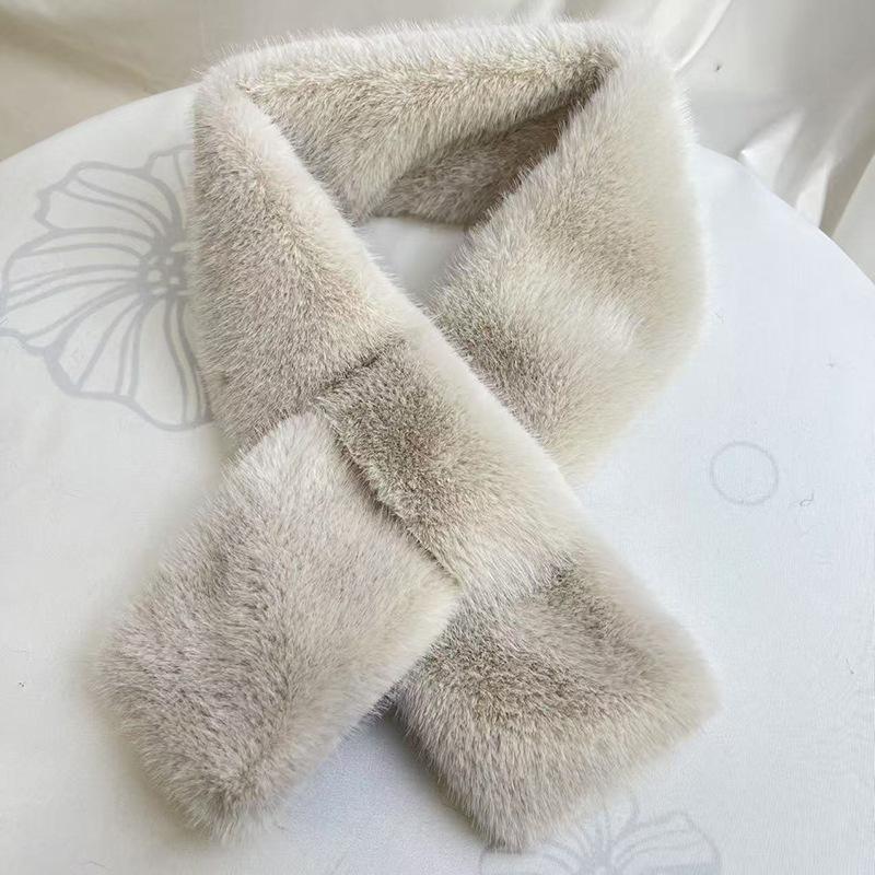 Autumn and Winter Faux Mink Fur Scarf, Fur Plush Faux Fur Scarf, Solid Color Versatile Double-sided Fur Collar