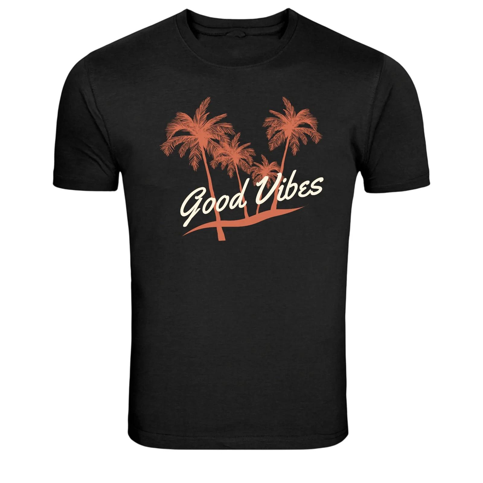 Good Vibes Tropical Palm Trees Beach Summer Graphic T-Shirt XS