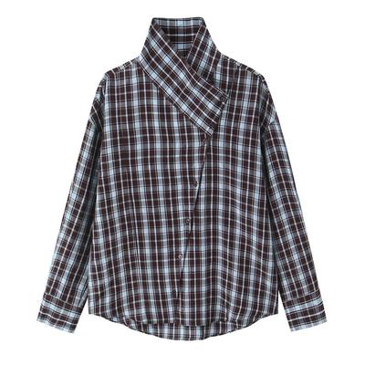 TAOP&ZA Women's Plaid Stand Collar Double-Breasted Shirt - Spring 2026 Trend
