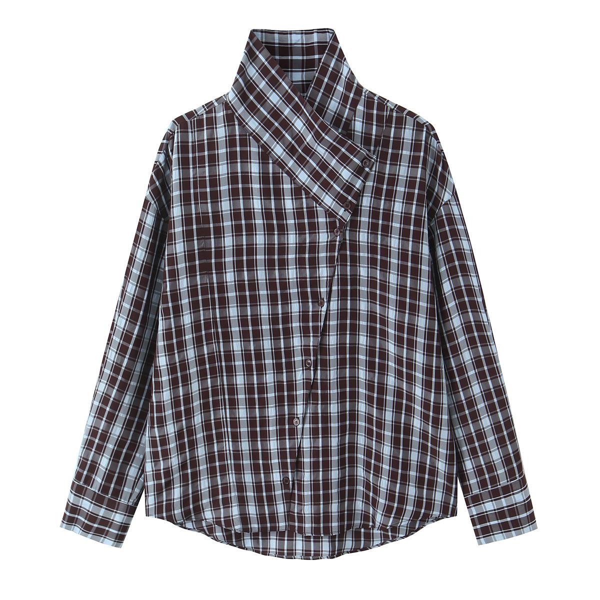 

TAOP&ZA Women s Plaid Stand Collar Double-Breasted Shirt - Spring 2026 Trend L