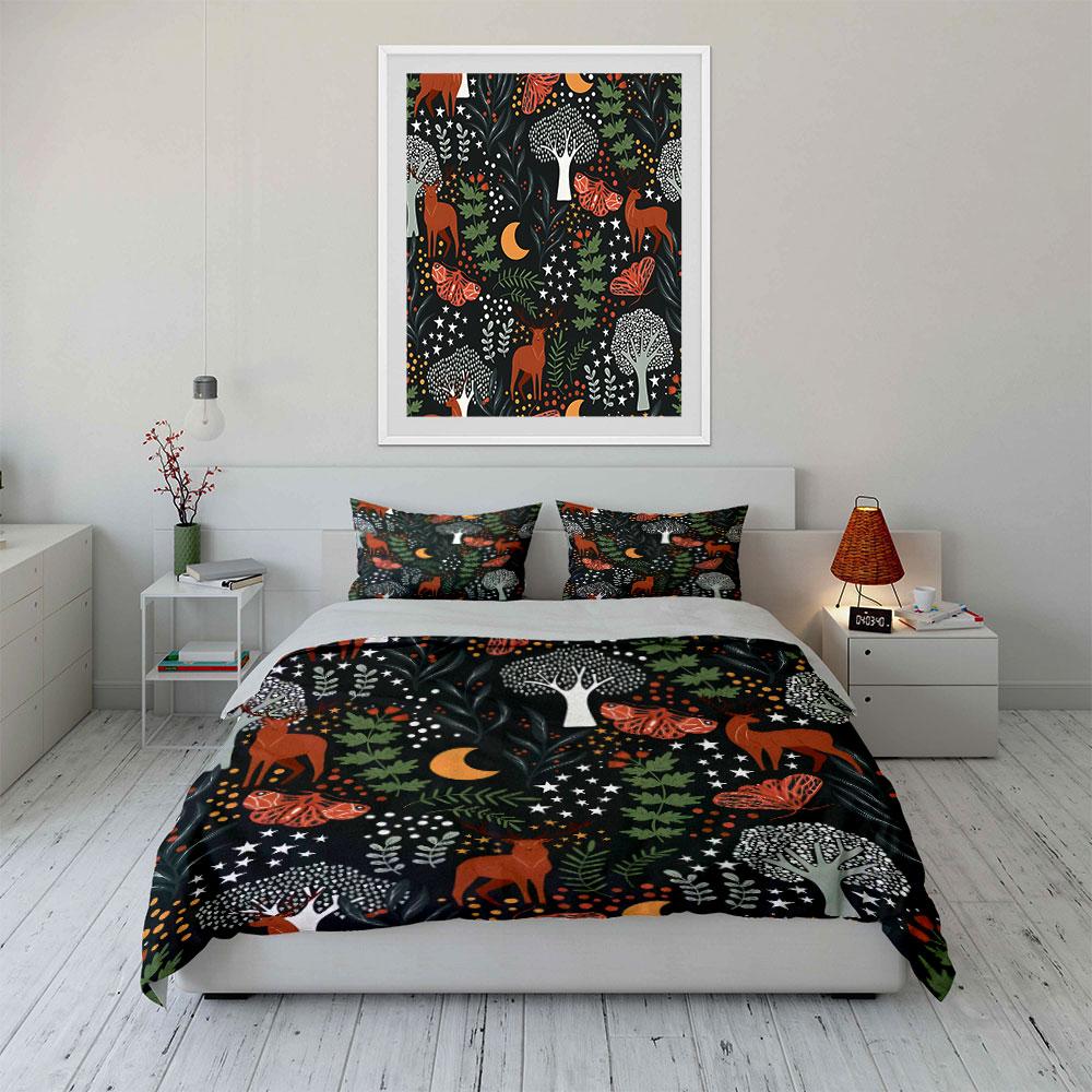 "Forest Deer and Nature Pattern" Bedding Duvet Cover Set (1*Duvet Cover 2*Pillowcases, without duvet insert)
