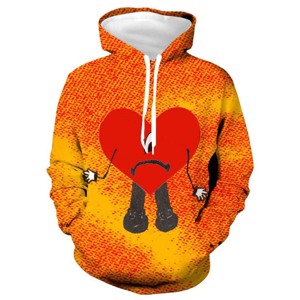 Yellow Red Texture Sad Red Heart Pullover Hoodie Unisex Bad Bunny Streetwear Sweatshirt