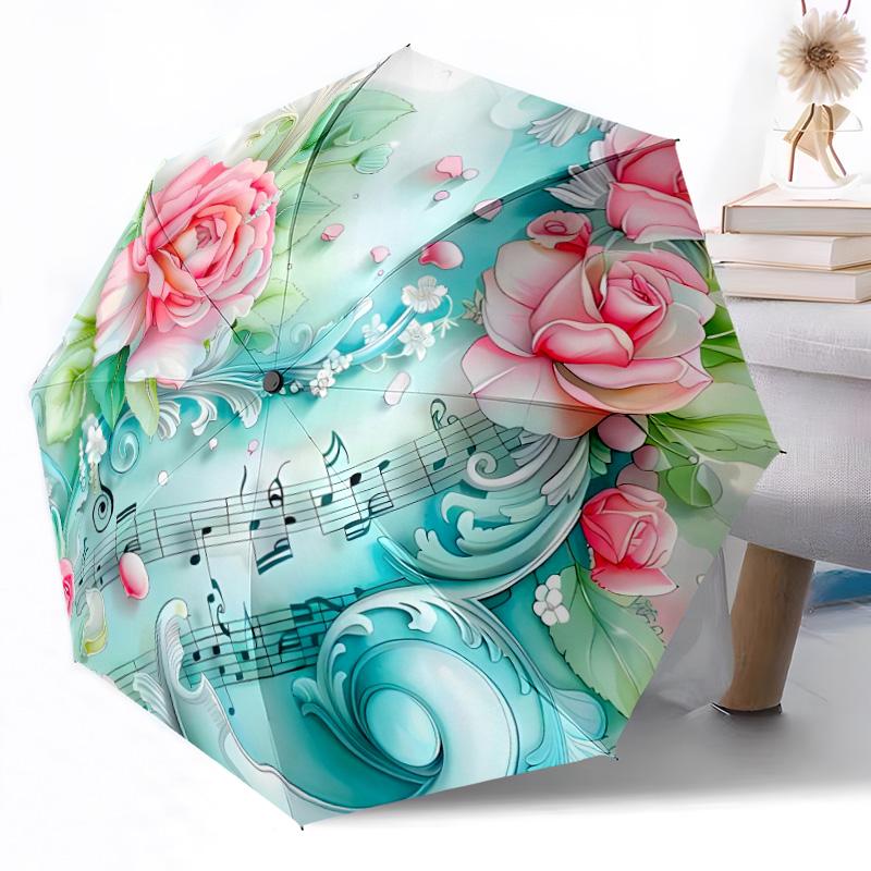 Sunflower Garden Plate Outdoor Automatic Umbrella Folding Umbrella with 8 Ribs Durable Plastic & Iron All-Season Use Vibrant Pattern Umbrella
