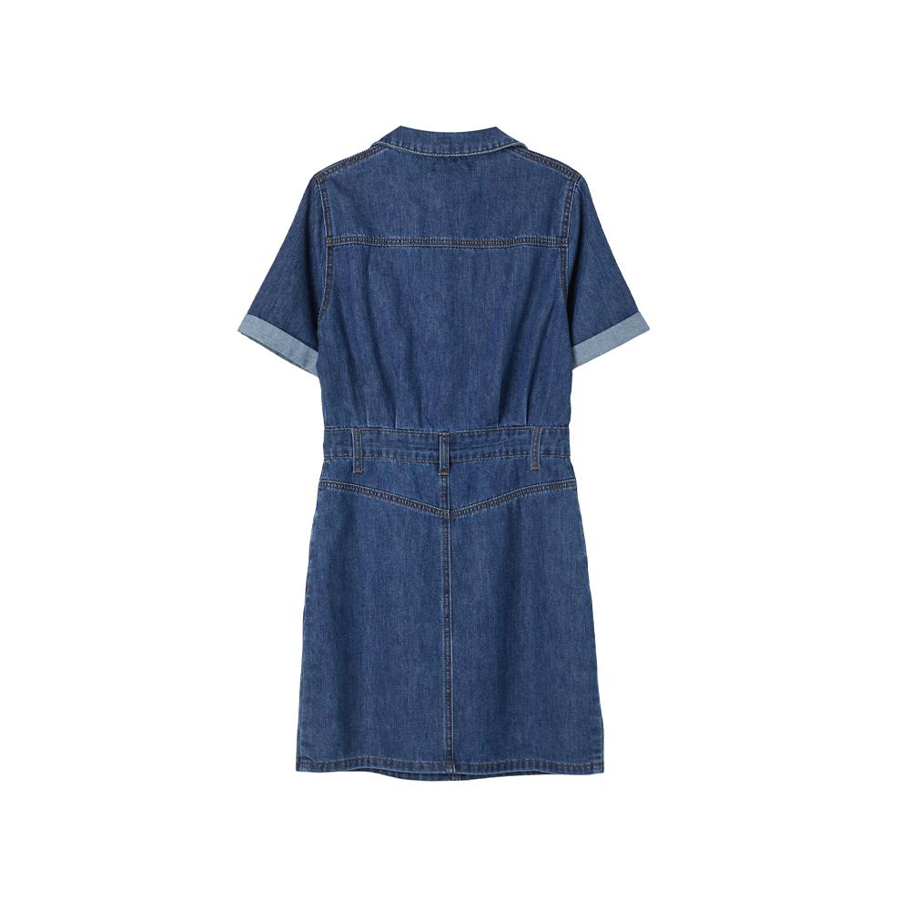 LAP Open Collar Roll-Up Short Sleeve Denim Dress As2Do563