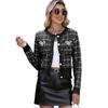 A Checkered Knitted Cardigan for Women, A Fashionable Sweater with Bright Brick Bows and Pearl Buttons