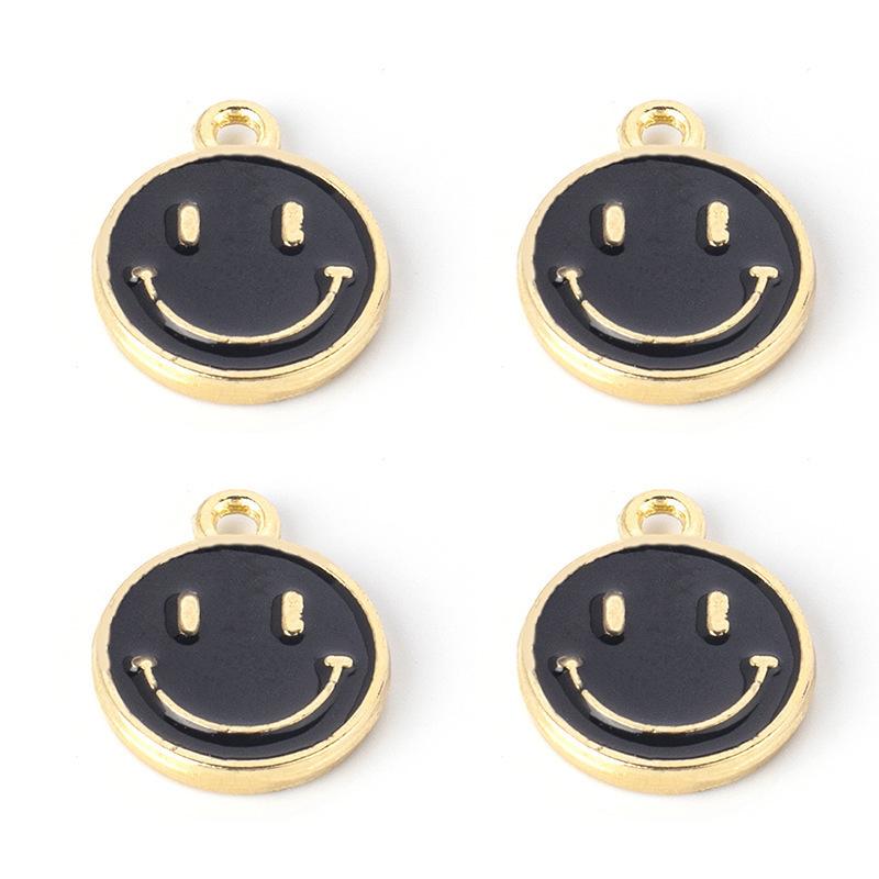 Round Alloy Oil Drip Mini Pendant Vibrant Smiley Face Charm Handcraft Ornament Fashion Bracelet Necklace Earring Making Raw