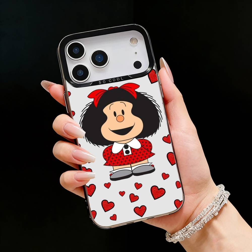 Cartoon M-Mafalda Niedliche Handyhülle Für iPhone17, 16,15,14,13,12 Pro Max Schwarzes Candy Matt Stoßfeste Hülle
