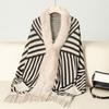 Autumn and Winter Women Stripe Loose Bat Sleeve Cross Border Cloak Cardigan Knitwear Stand Collar Sweater