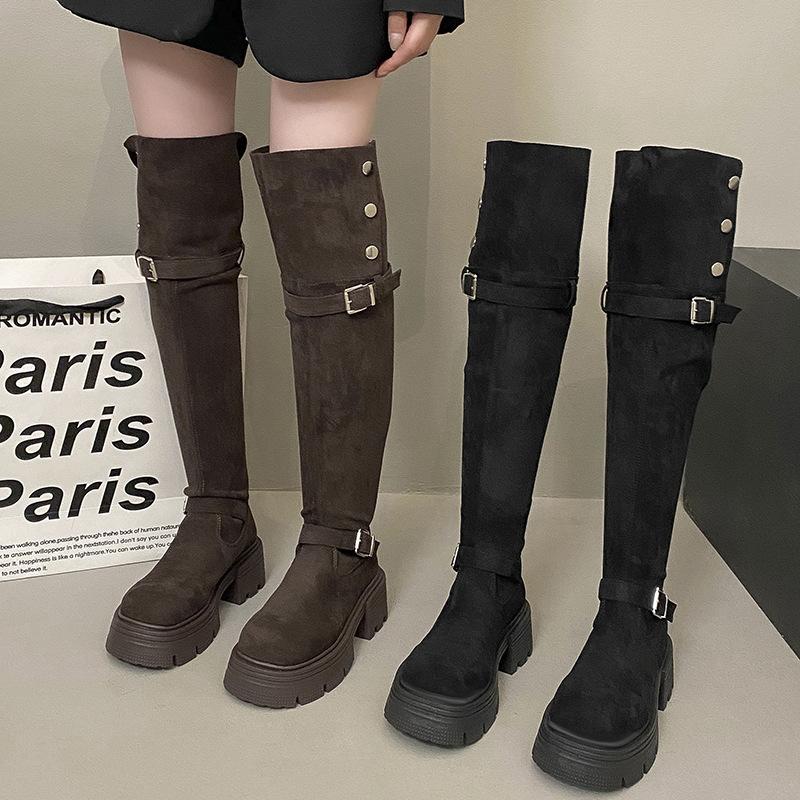 Modny temperament Małe kozaki za kolano na grubej podeszwie Buty damskie 2025 Nowe letnie cienkie wysokie buty rycerskie