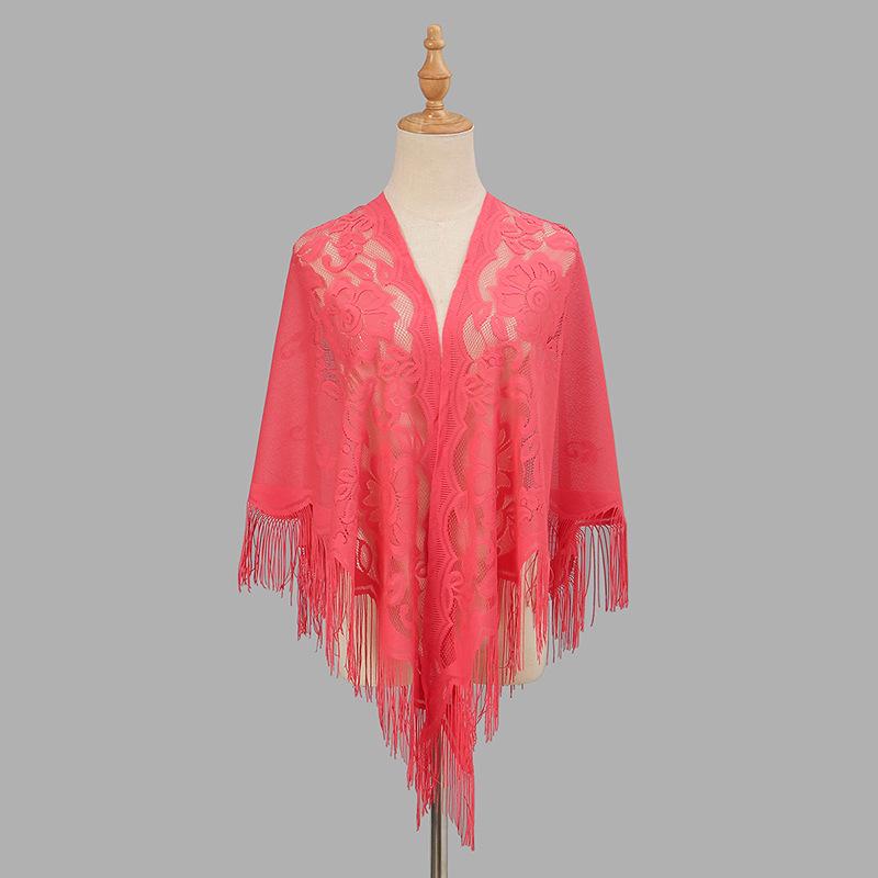 Women's Breathable Solid Color Tassel Triangle Scarf Shawl - Nylon, Hollow Out Design