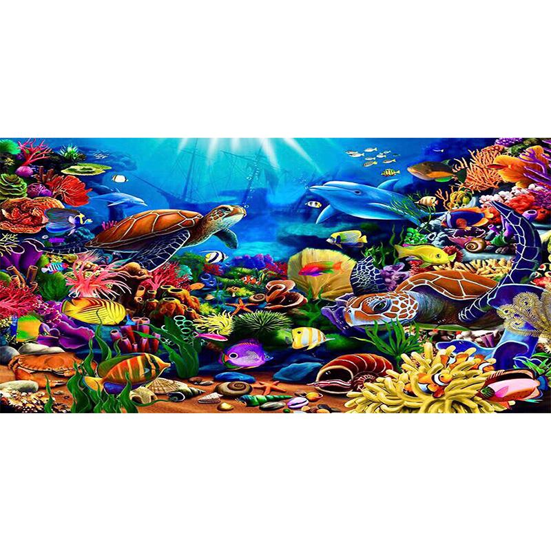 

Полный дрель 5D DIY Алмазная вышивка Подводная черепаха Дельфин Рыба Алмазная картина Вышивка крестиком Мозаика Гостиная Домашний декор 30x60CM