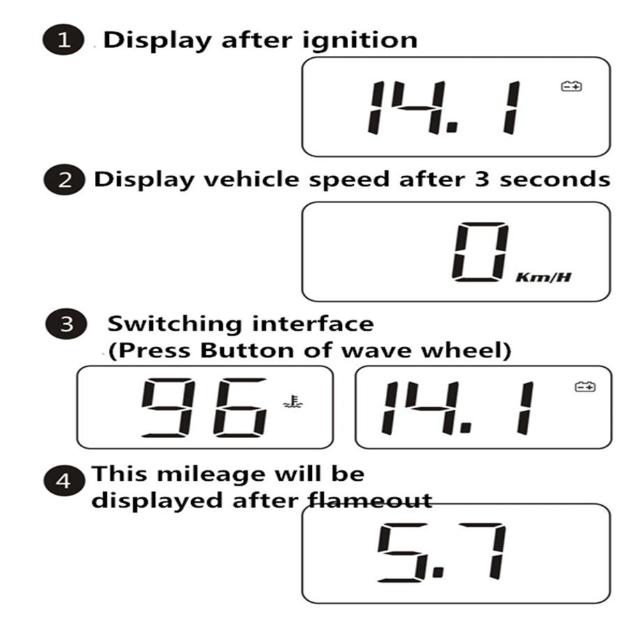 Car Hud OBD2 Head-up Display Windshield Speed Projector Speedometer Windshield KMH/Mile Water TEMP Voltmeter