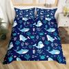 3D Ocean Shark Whale Print Duvet Cover Set, Soft Microfiber Sea Life Cartoon Bedding Set With Pillowcases