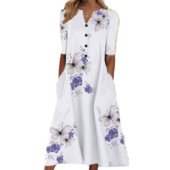 

Decorative Dress Fine Workmanship Polyester V Neck Printed Party Dress for Summer L білий