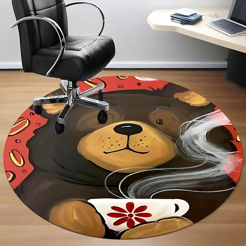 1PCTea Bear Office Round Area Rug, Mat Suitable For Office, Under Office Chairs Bedroom Living Room Home Decor, Room Deco