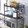 2 Tier Microwave Oven Rack Expandable Microwave Stand Countertop Kitchen Utensils Tableware Storage Shelf Countertop with Hooks