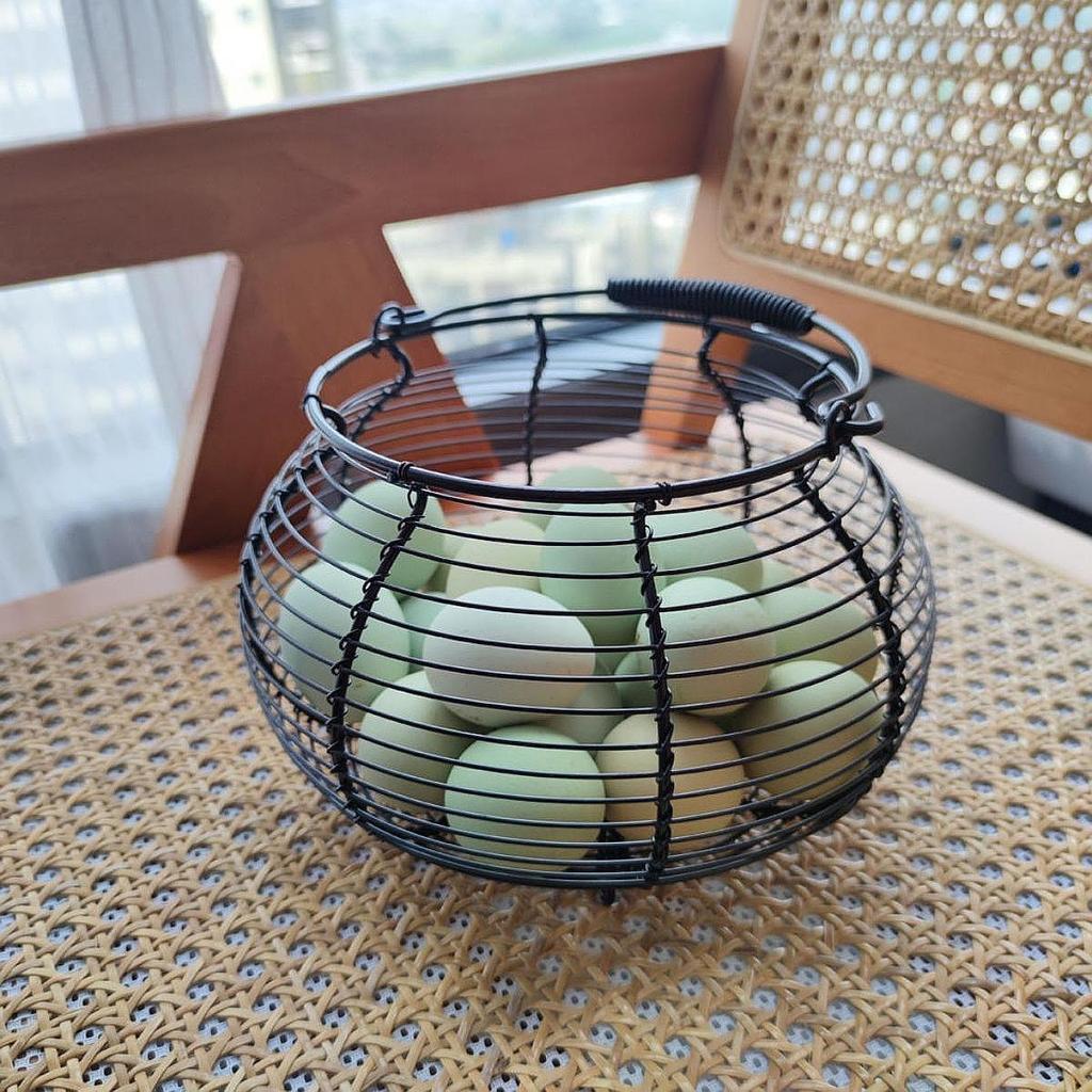Egg Basket Storage, Wire Metal Basket, Collecting with Handle, Round Iron Mesh, Versatile