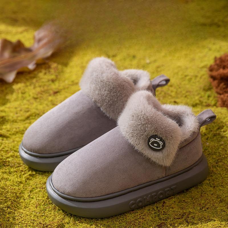 New Cotton Shoes with Added Fleece and Thickening, Indoor Home Anti-slip Bags, Heels and Slippers for Women