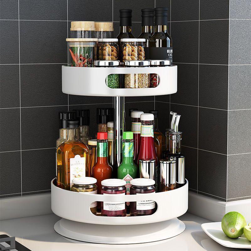 Multi-Layer Rotating Kitchen Seasoning Rack for Countertop Bottle and Jar Storage