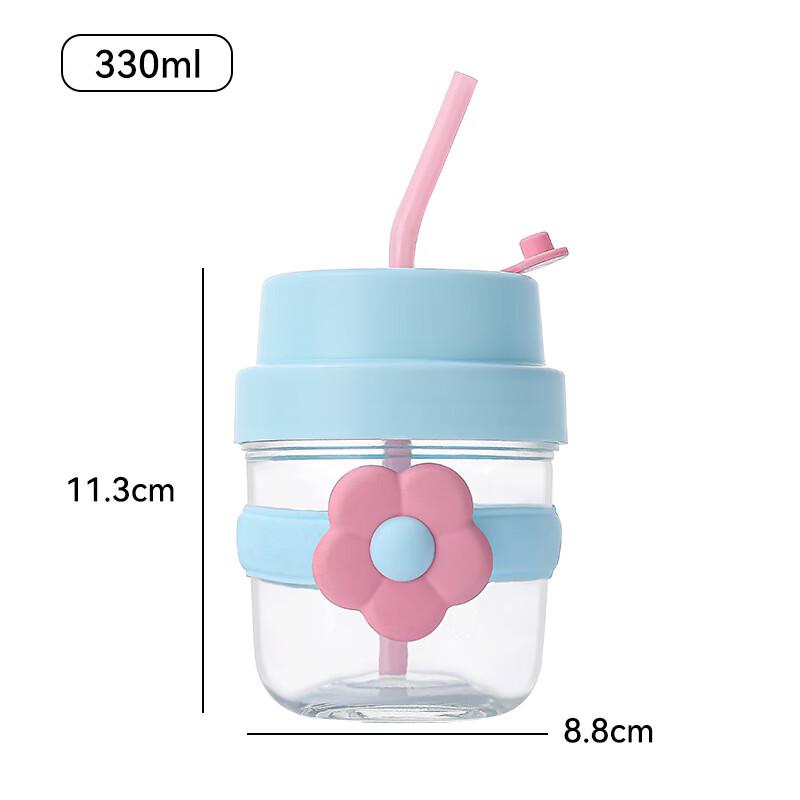 Cute Flower Straw Glass Water Bottle