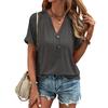 women's Solid Color Henley V Neck Short Sleeve Loose Fit Casual T-Shirt Blouse Top