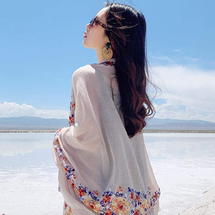Embroidery Flower Pashmina Lady Thin Scarf Soft Shawls Lady Wraps Blanket Scarf