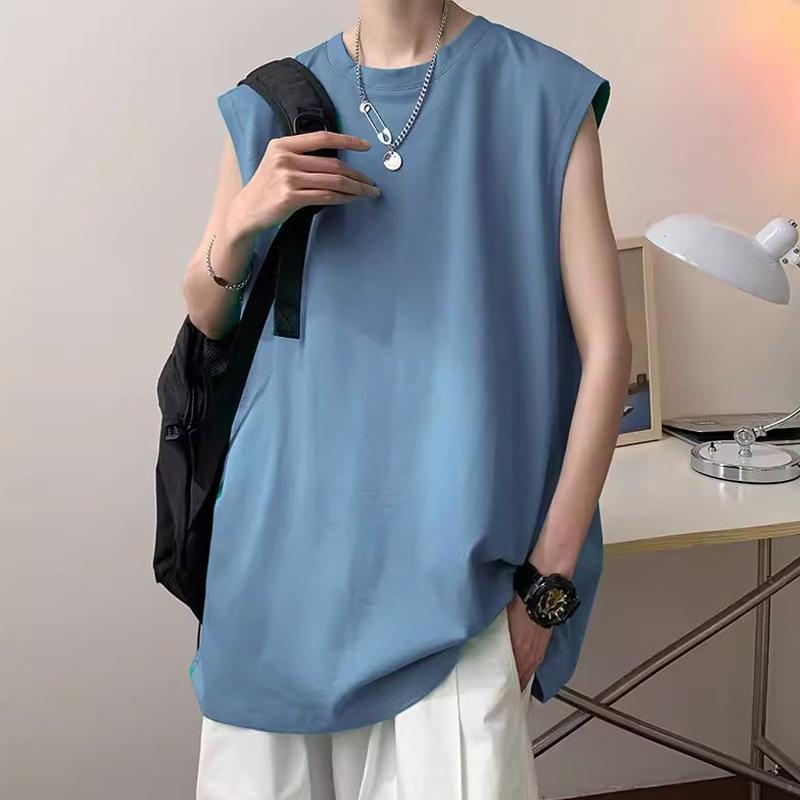 Men's Summer American-Style Sports Tank Top: Oversized, Loose-Fit, Solid Color, Minimalist, Casual, Sleeveless T-Shirt