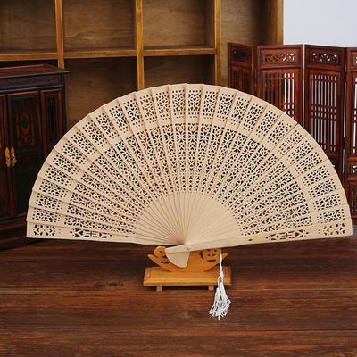 Silky Home Decoration Carved Wedding Fragrant Hand Hollow Chinese Style Wooden Bamboo Folding Fan