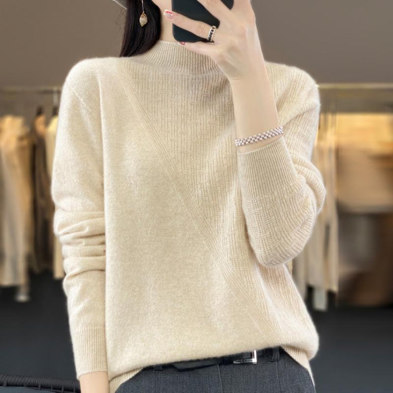 Tragefertiger Halbhoher Rollkragen Cardigan Herbst und Winter Weich und Klebrig Hautfreundlich Kaschmir Gestricktes Basic-Shirt Modischer und Vielseitiger Pullover