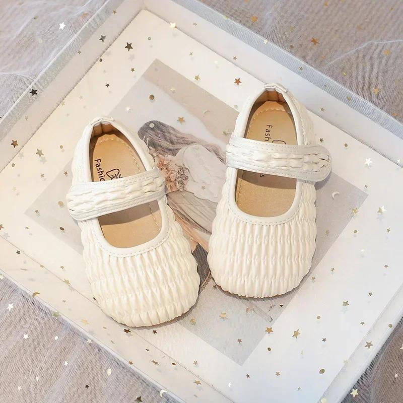 Kids Flat Shoes Soft Sole Girls Performance Dance Shoes Solid Color Sweet 2025 New Fashion Children Leather Shoes Black Trendy