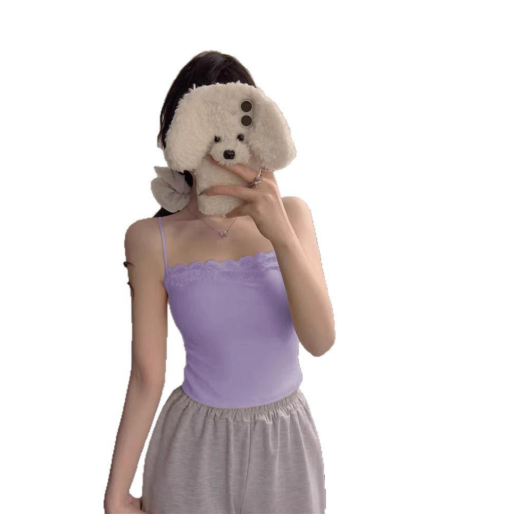 #Spring new models, short lace lace sweet girl style suspender tube top versatile solid color small suspender