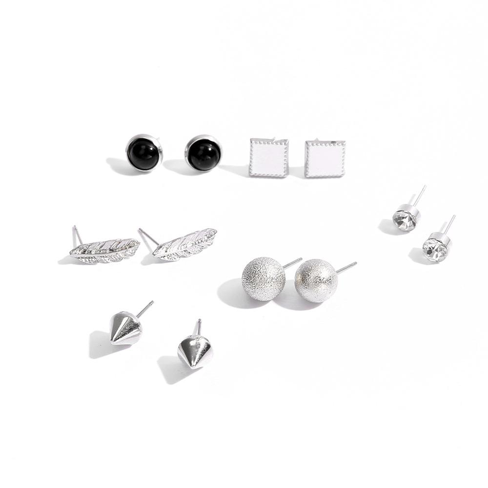 Серьги, Серьги с матовым цирконом в виде листа, Геометрическая квадратная комбинация, 6 пар серег