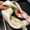 100% Pure Silk Square Scarf Women Floral Plum Blossom Print 53x53cm Lightweight Fashion Accessory Wear