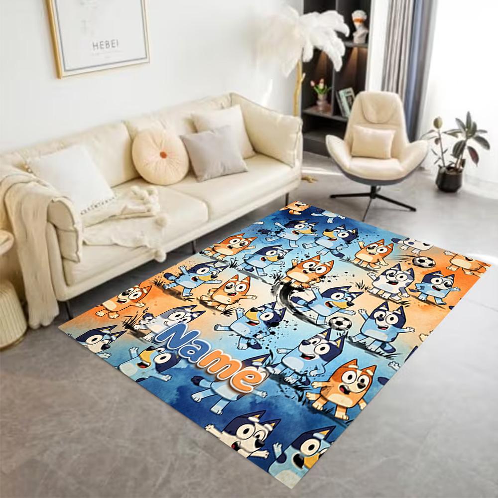 Soccer Fun Bluey Customizable Name Floor Rug Office Rug Perfect for Entryway Game Room Decorate Room Kitchen Antislip Carpet Anime Office Decor