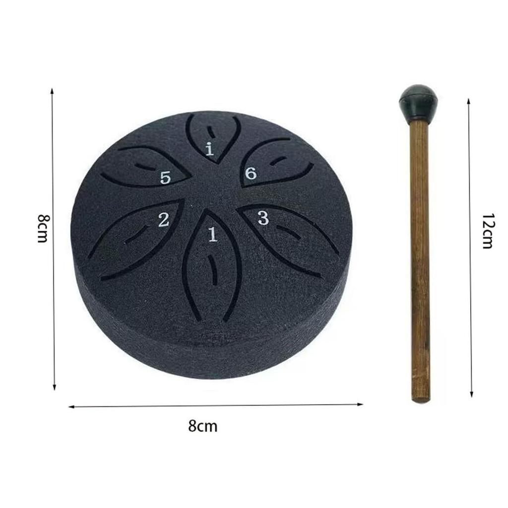 3-inch Mini Sky Spirit Drum (6-note Scale) Portable Children's Musical Instrument Toy, Handcrafted by Artisans (Black)