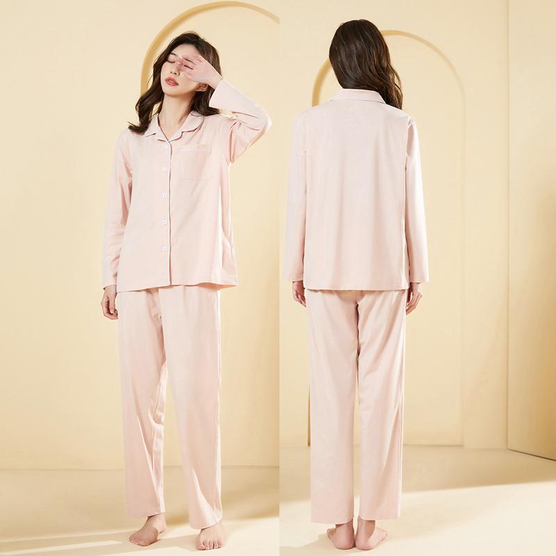 

Женский хлопковый пижамный комплект, весна и осень, свободная повседневная домашняя одежда, однотонные брюки с длинными рукавами, домашняя одежда из двух предметов XL