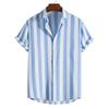 Camicia Casual da Uomo Estiva con Bottoni Stampa a Righe Verticali Blu e Bianche Manica Corta