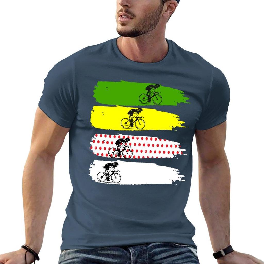 Classic Cycling Colors Tdf TShirt Basic Short Sleeve Cotton Blend TShirt