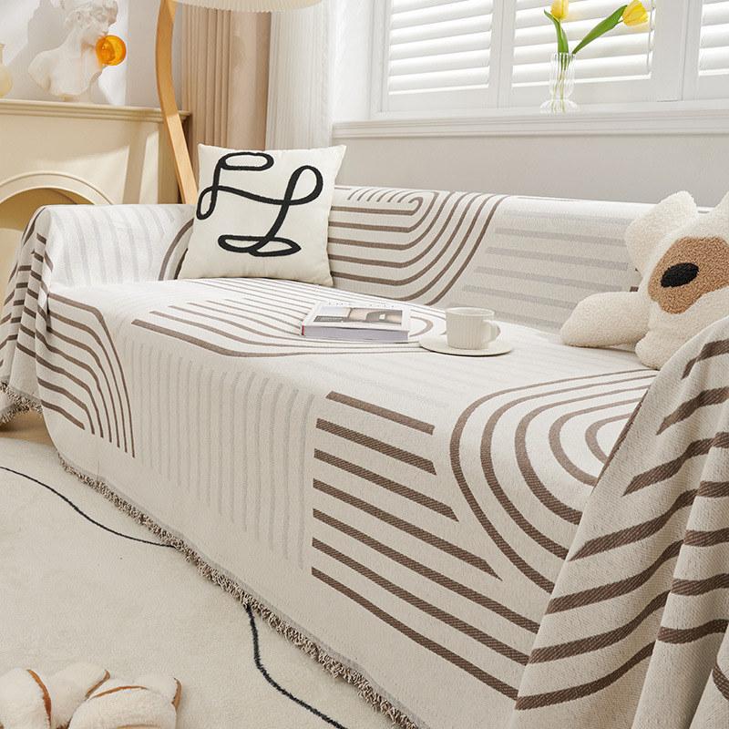 Nordic Chenille Stripe Couch Covers for Sofas Tassels Sofa Towel Blanket Universal Slipcover Living Room Dust Proof All-season