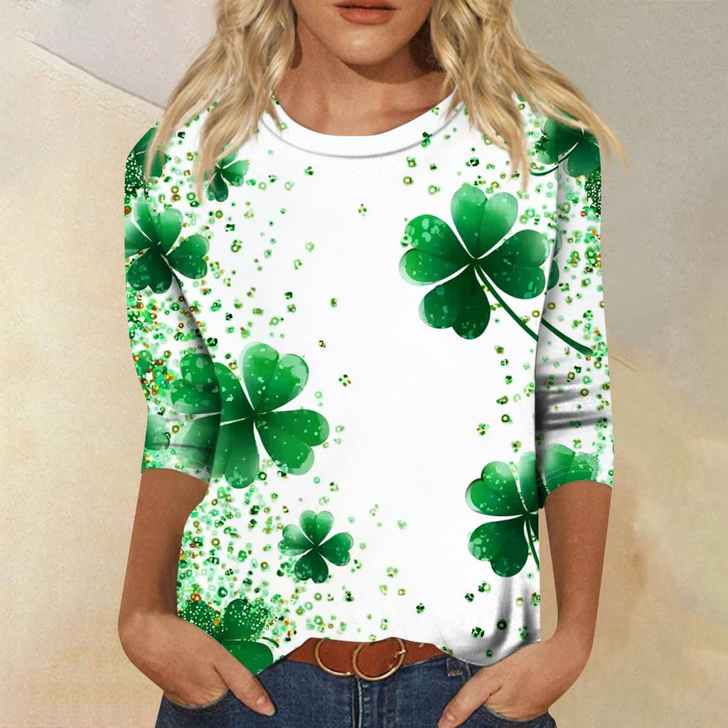 Dámský módní ležérní svetr s kulatým výstřihem a tříčtvrtečním rukávem s potiskem Saint Pao