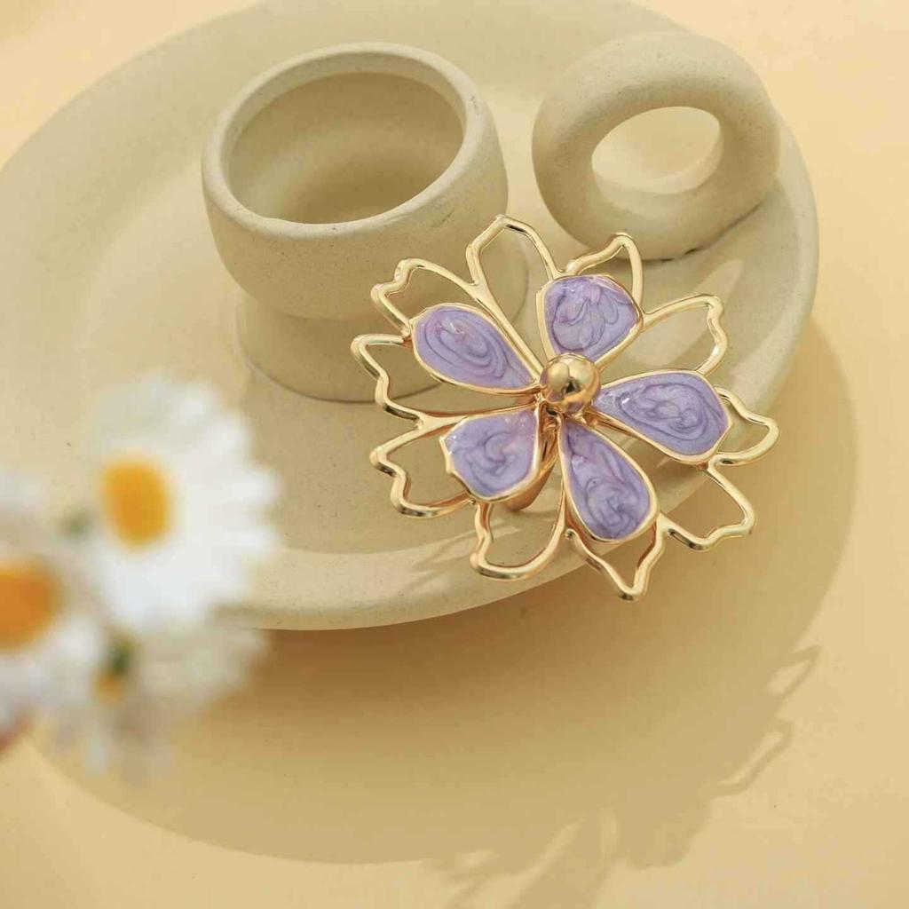 Hot-selling new dripping oil elegant and sweet lotus double-layer hollow three-dimensional flower ring bracelet stud earrings necklace