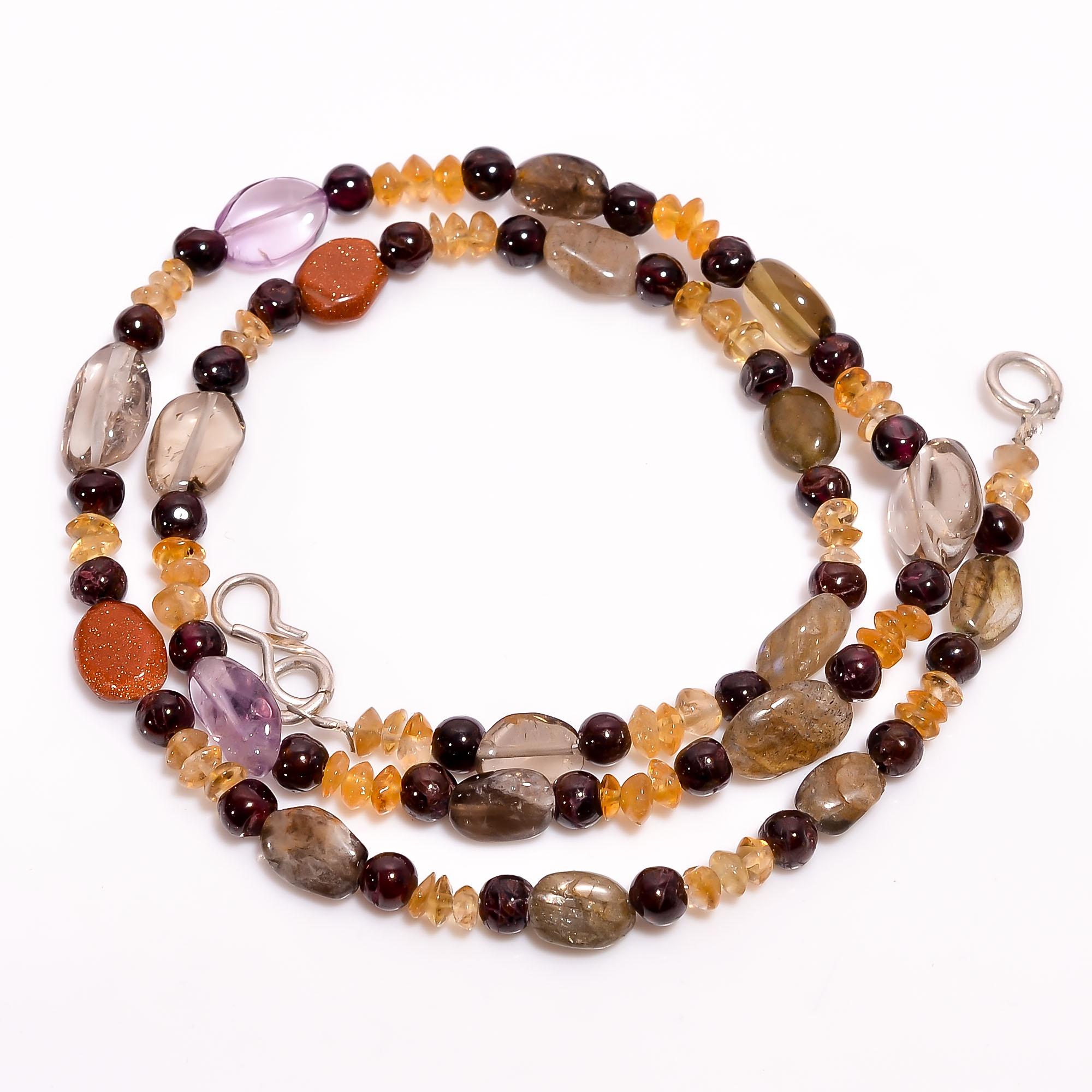 

Натуральный дымчатый кварц аметист цитрин микс форм гладкие бусины ожерелье 4-10мм 18 UB-8538