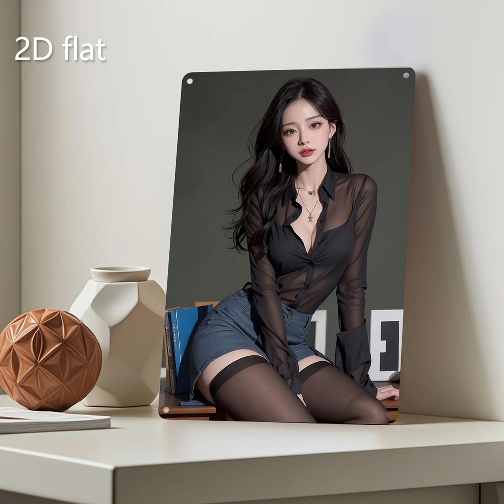 2D Flat Custom Tinplate Portrait Painting - Fashion Metal Wall Art Plaque with Pre-Drilled Holes for Home Decor