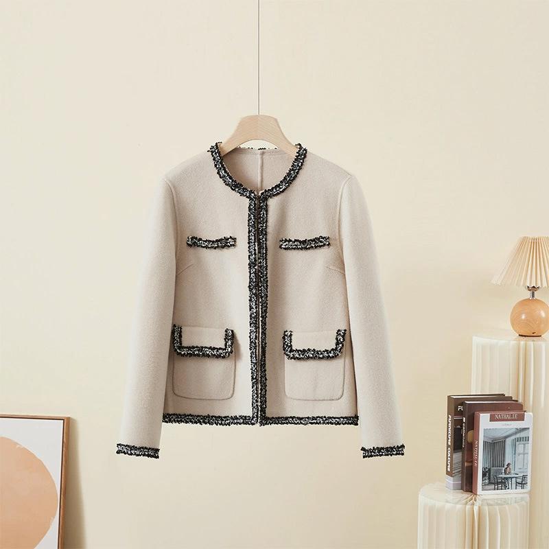 Wool Cashmere Woven Belt Temperament Double-sided Nylon Coat Temperament Jacket Thin Commuting Style