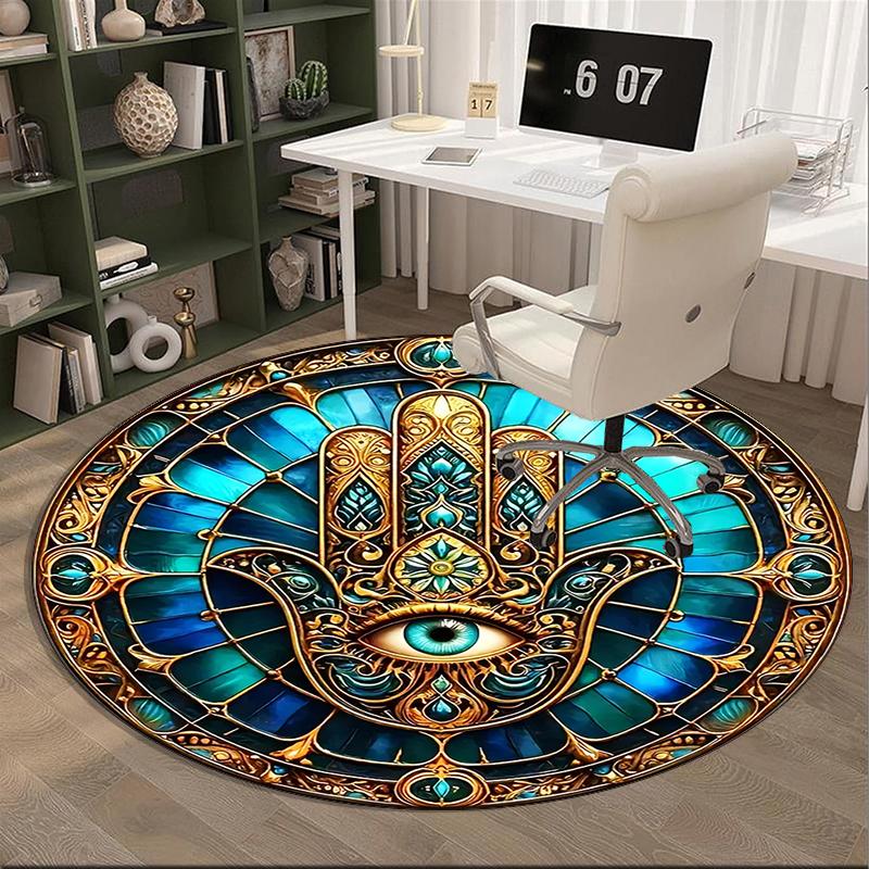 Alfombra redonda con diseño de mano de Fátima dorada, Cojín para silla, Alfombra redonda para entrada, Alfombras redondas suaves para sala de estar, dormitorio, decoración de alfombra circular, regalos